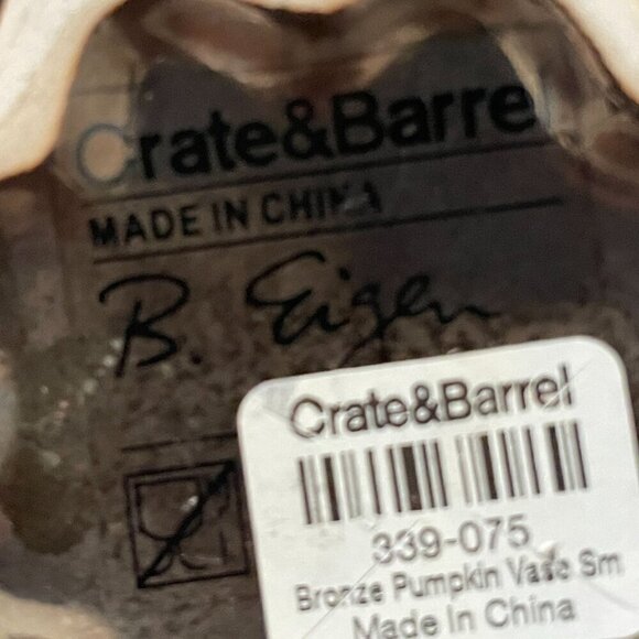NWT Crate & Barrel Barbara Eigen Bronze Pumpkin Vase Ceramic Fall Autumn Small - Picture 4 of 6